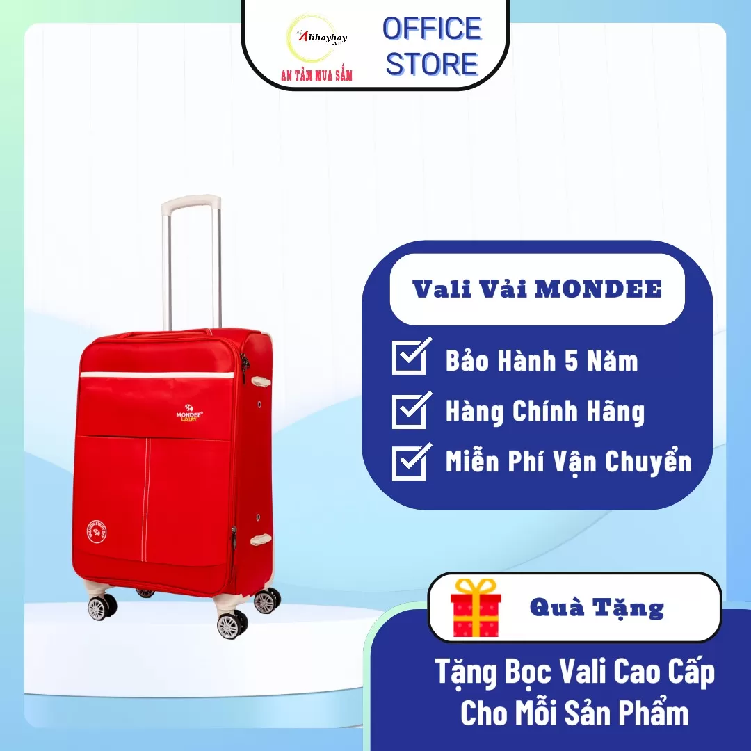 Vali vải MONDEE Luxury màu đỏ Bright ( FREE SHIP toàn quốc)