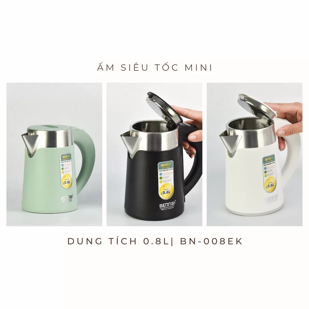 Ấm siêu tốc Bennix BN-008EK Dung tích 800ml 2 lớp