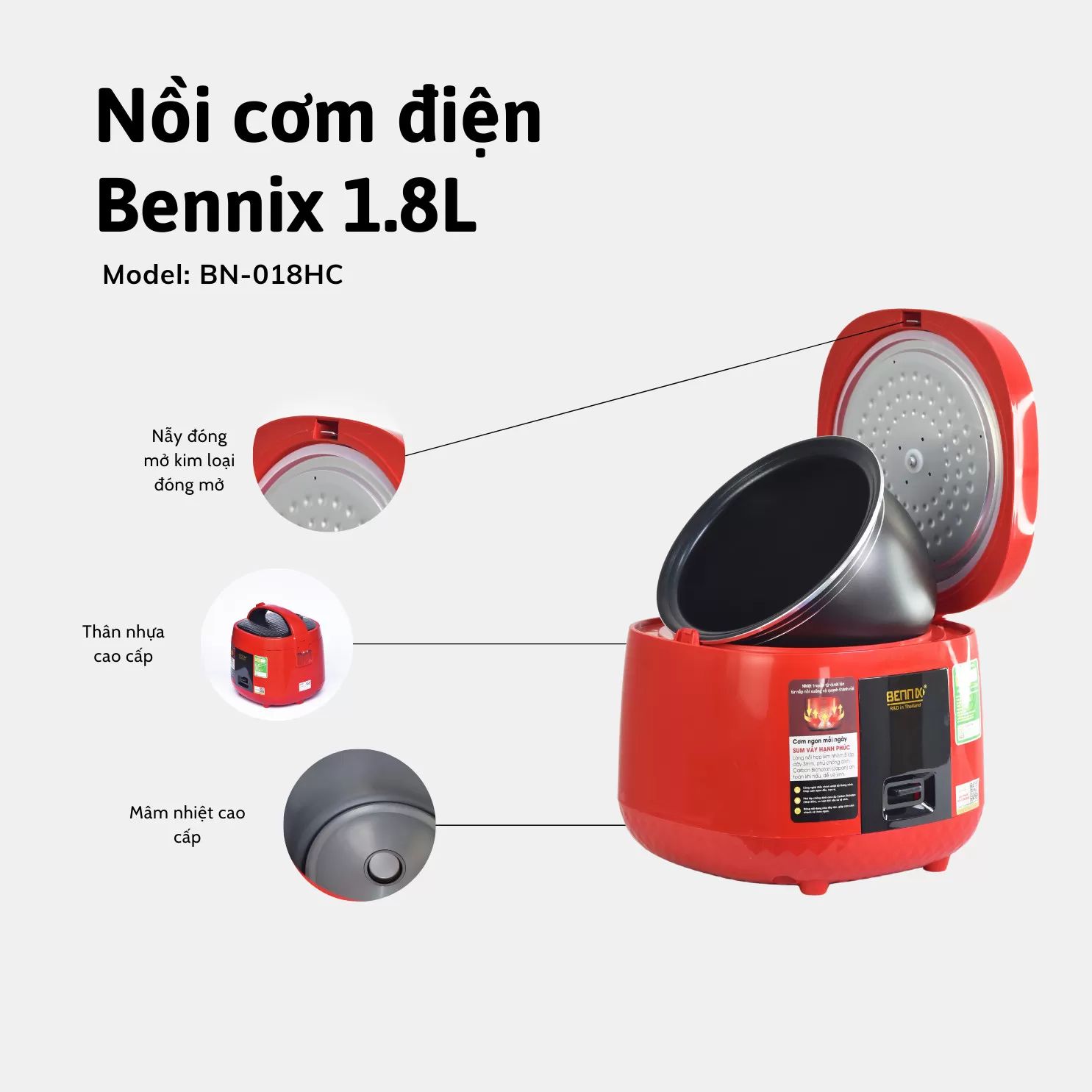 Nồi cơm điện Bennix BN-018HC, dung tích 1,8 lít