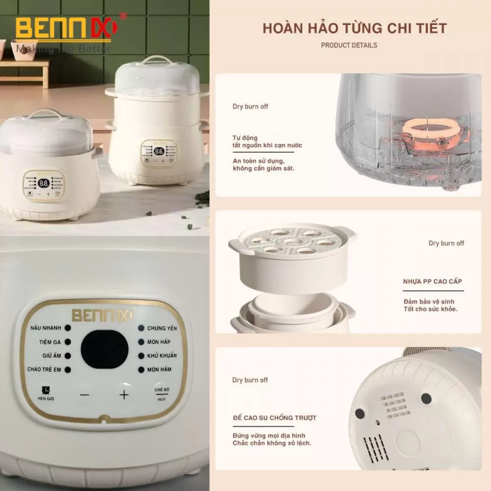 Nồi hầm chậm và hấp cách thủy Bennix – BN-10SLC