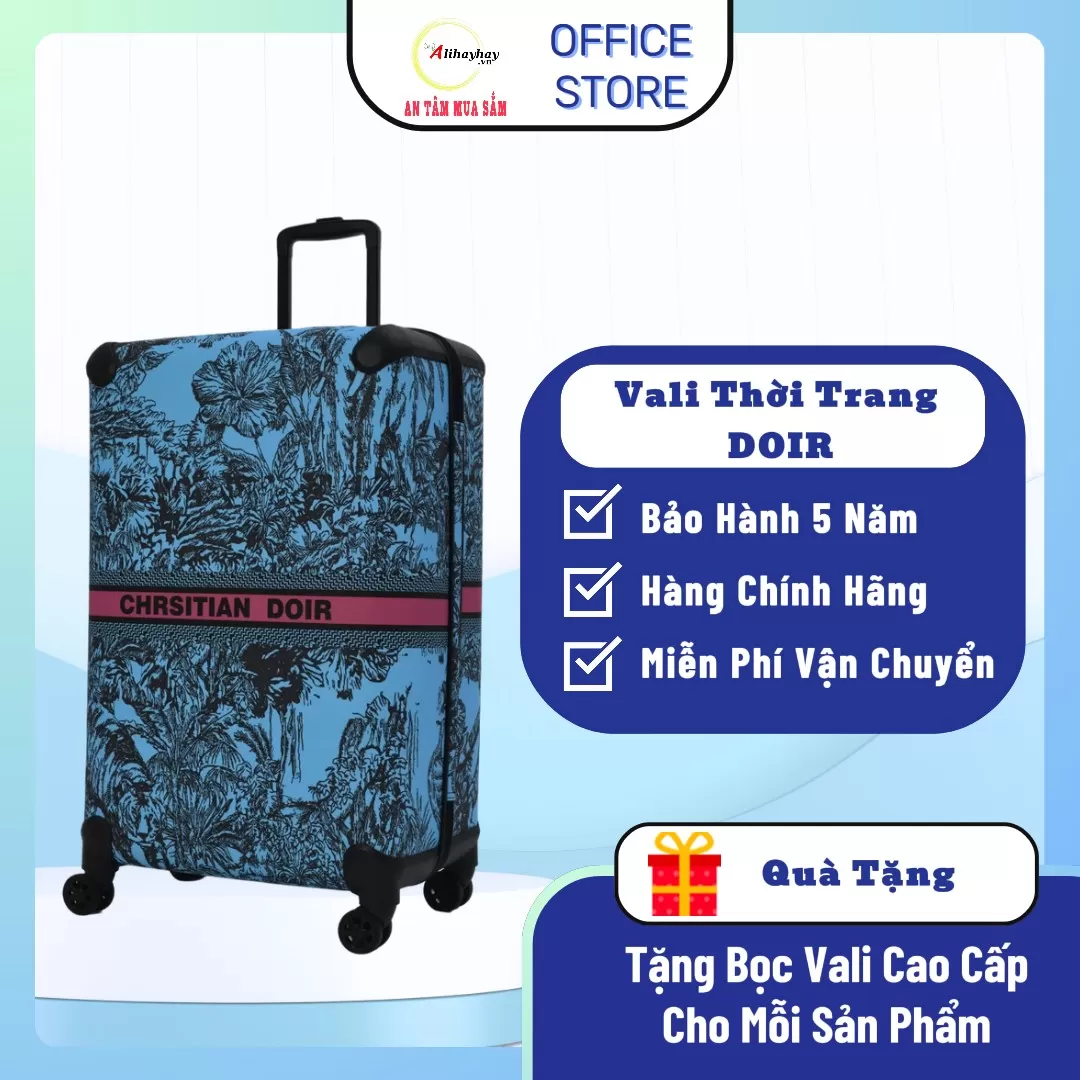Vali Thời Trang Luxury Logo Họa Tiết Doir Màu Xanh( FREE SHIP toàn quốc)
