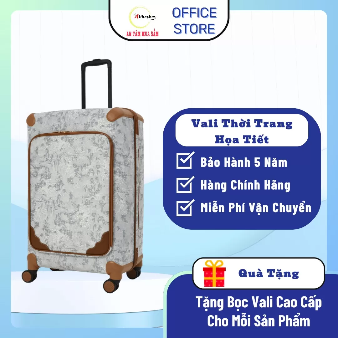 Vali Thời Trang Luxury  Logo Họa Tiết  Màu Trắng