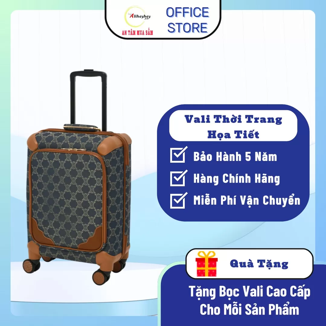Vali Thời Trang Luxury  Logo Họa Tiết  Màu Xanh