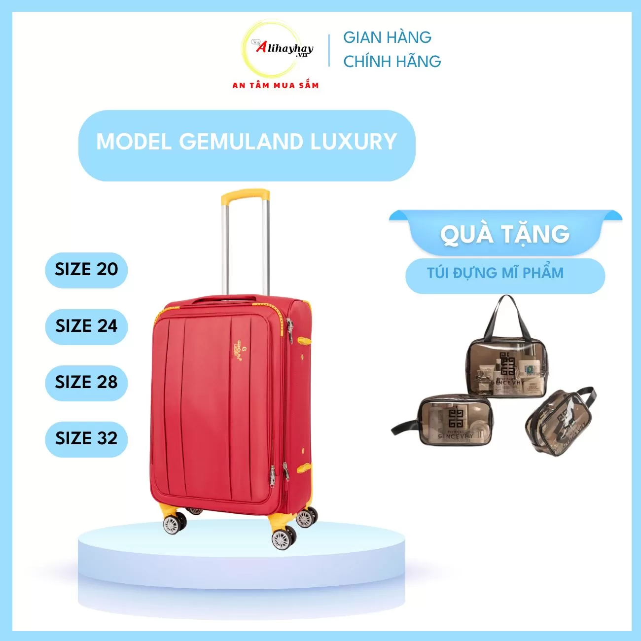 Vali vải GENMULAN Luxury mầu đỏ Dull( FREE SHIP toàn quốc)