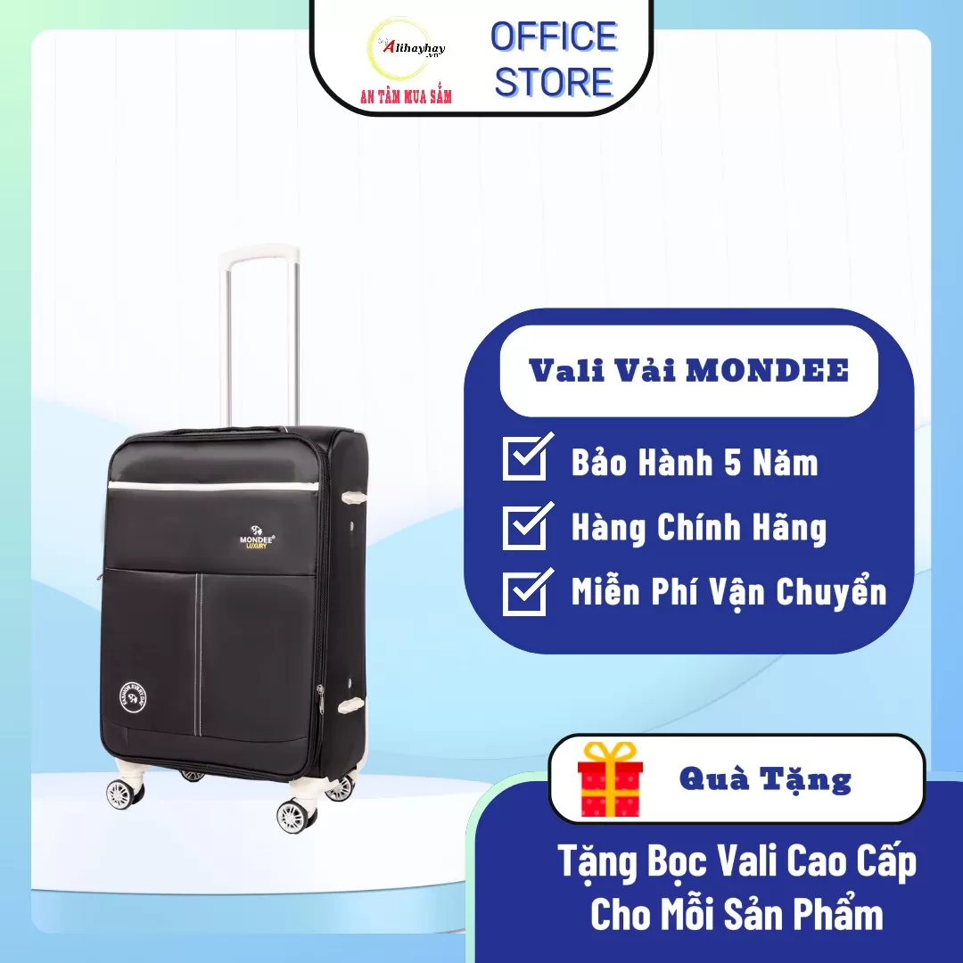 Vali vải  MONDEE Luxury màu đen  ( FREE SHIP toàn quốc)