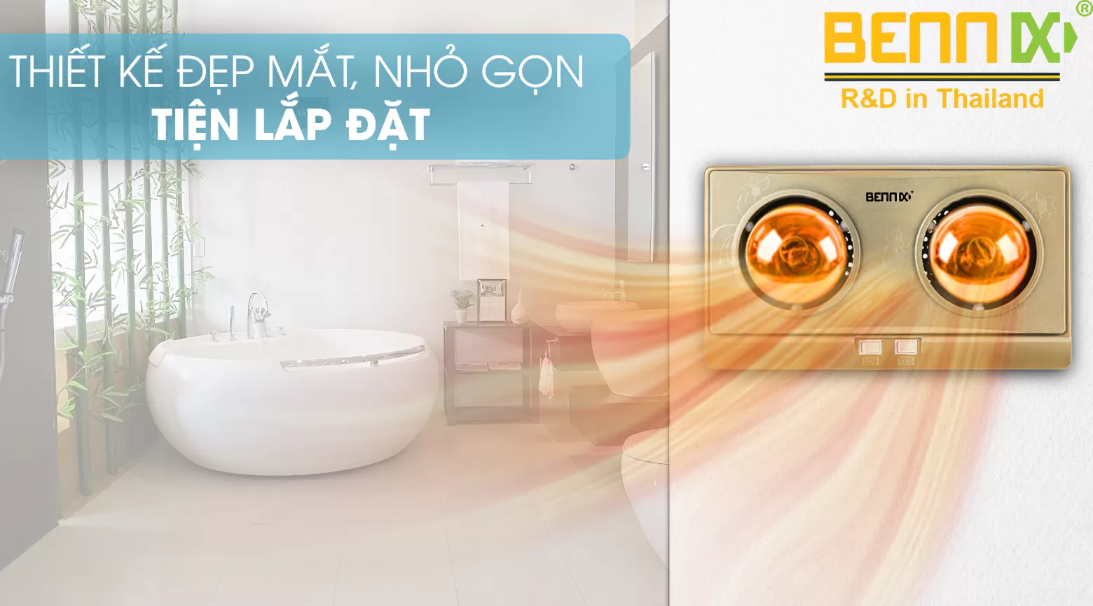 Đèn sưởi nhà tắm Bennix 2 bóng BN-02BG Plus