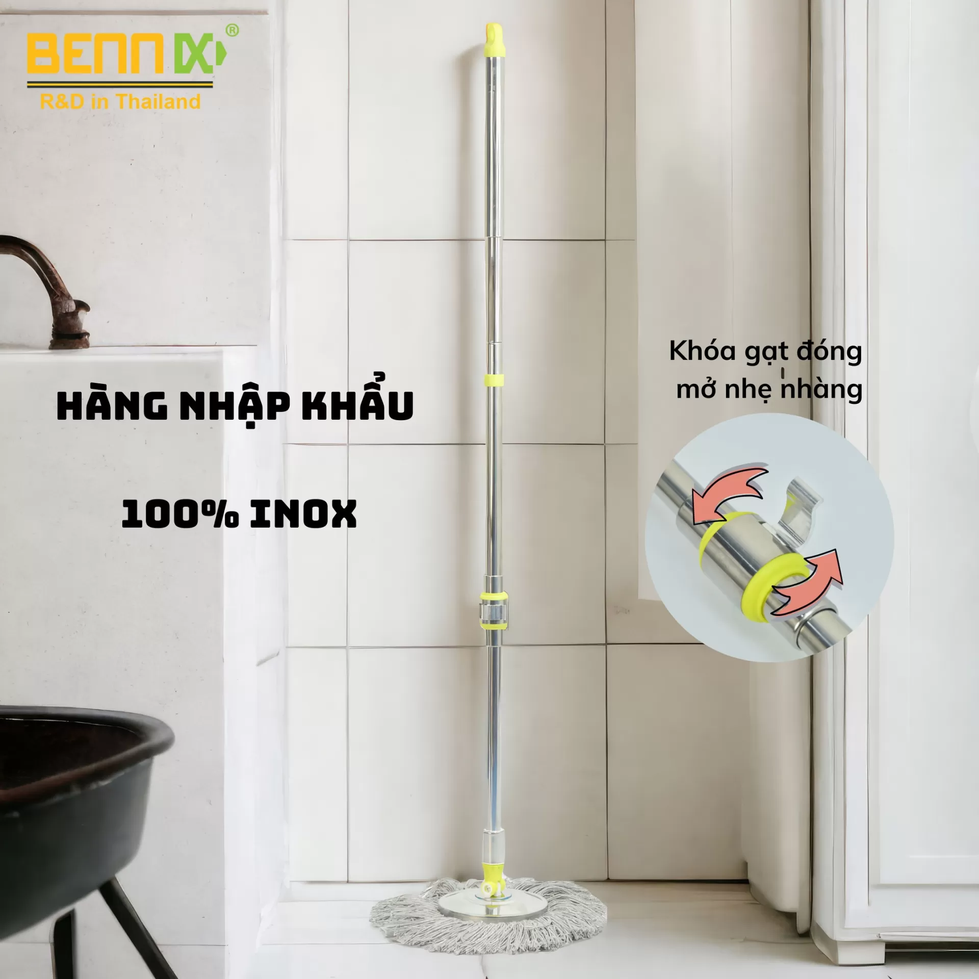 Cây lau nhà Inox nhập khẩu cao cấp Bennix BN-07I-NK