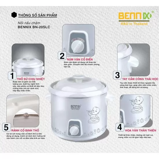 Nồi nấu chậm Bennix BN-20SLC Dung tích 2L