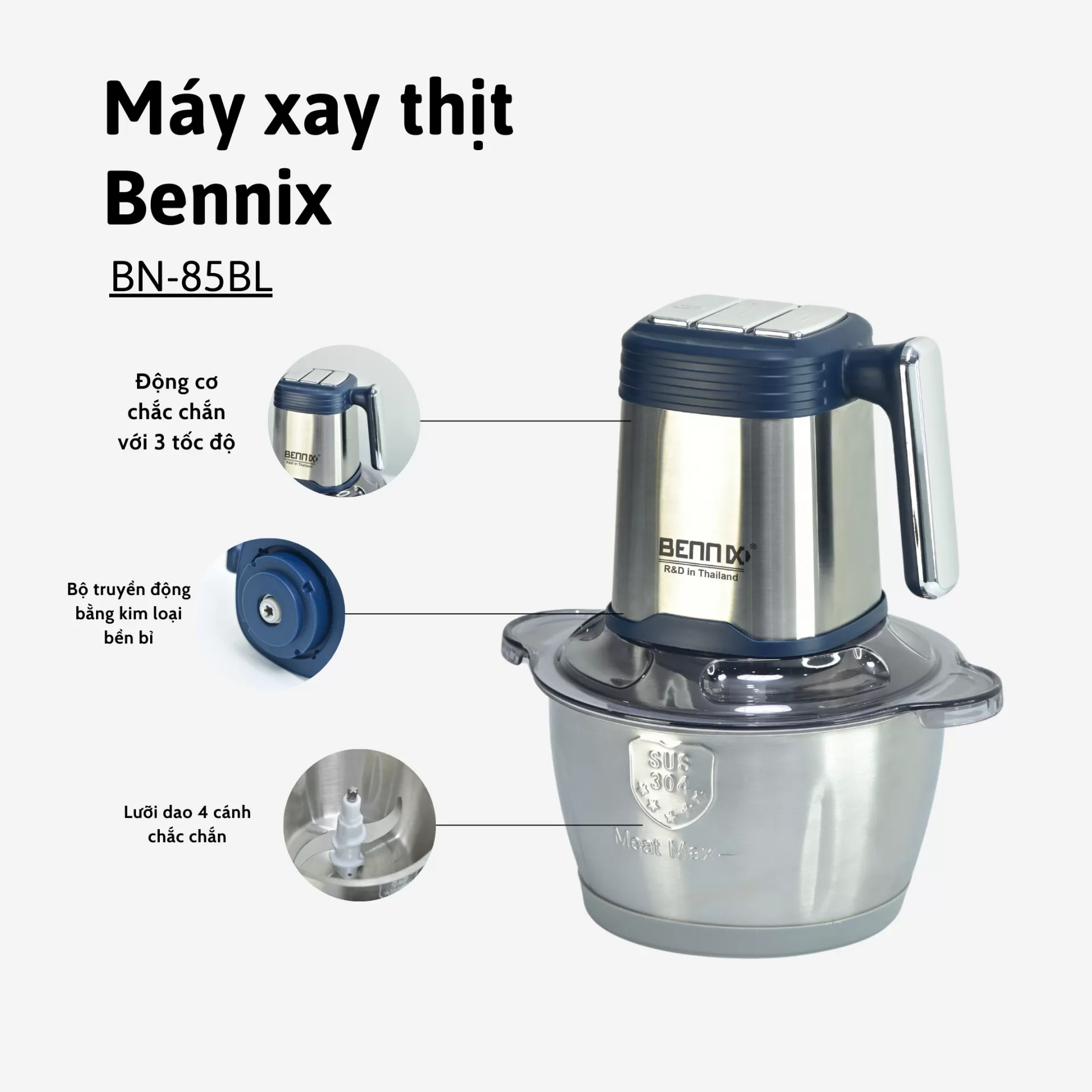 Máy xay thịt Bennix BN-85BL Cối Inox 304