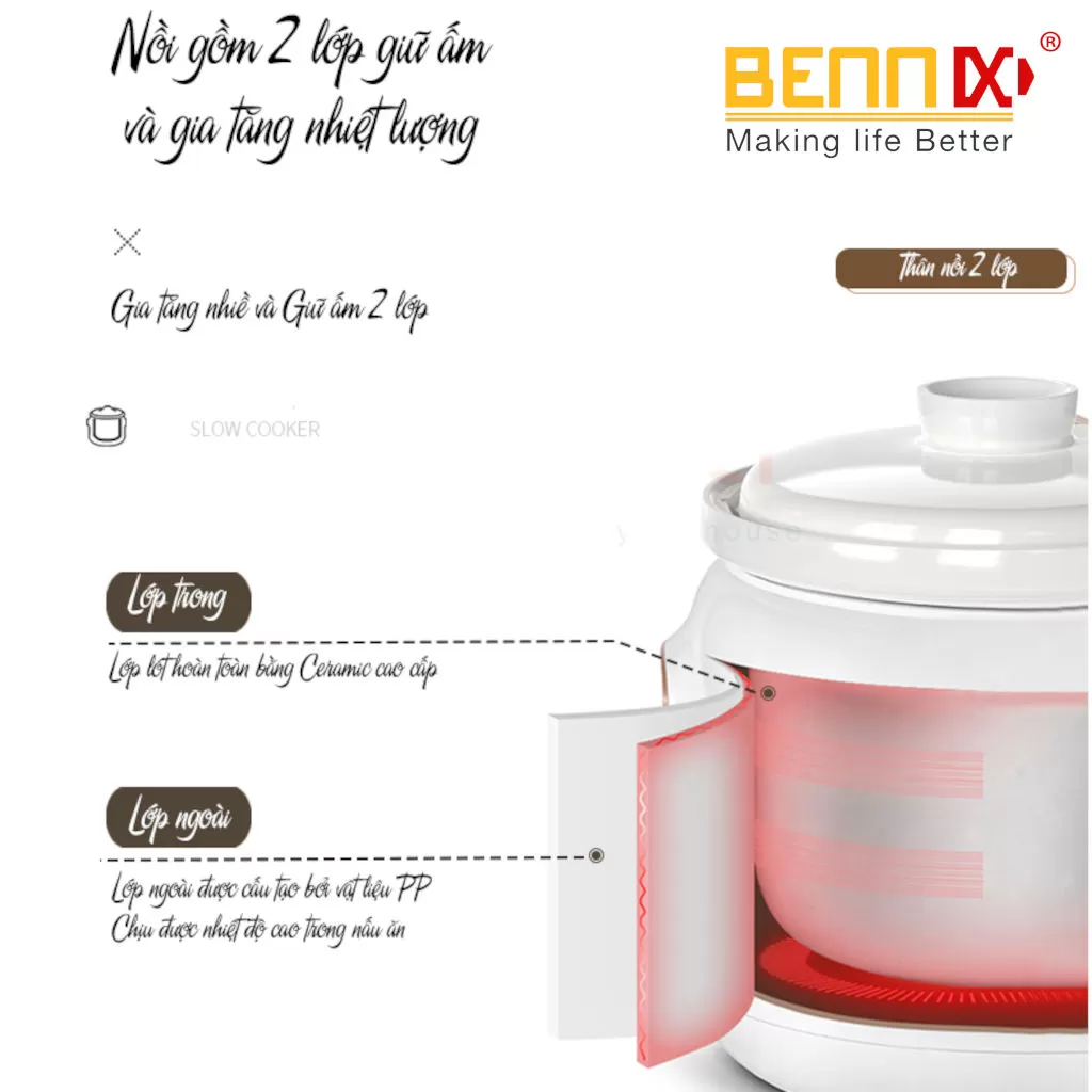 Nồi nấu chậm Bennix BN-30SLC dung tích 3L