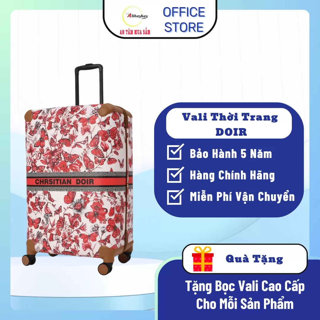 Vali Thời Trang Luxury Logo Họa Tiết Doir Màu Trắng Đỏ( FREE SHIP toàn quốc)