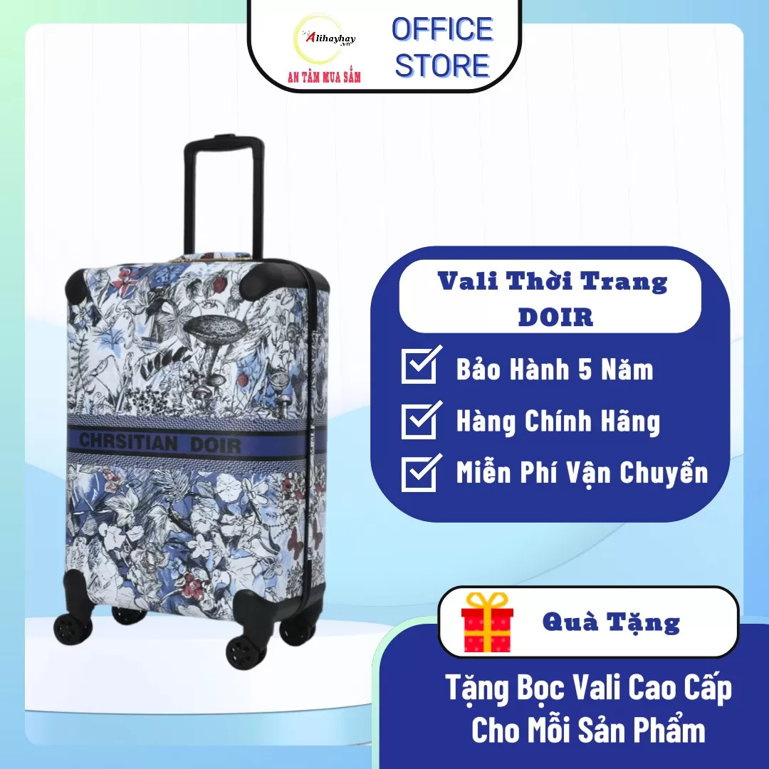 Vali Thời Trang Luxury Logo Họa Tiết Doir Màu Trắng Xanh ( FREE SHIP toàn quốc)