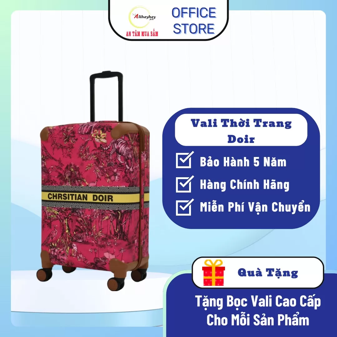 Vali Thời Trang Luxury Logo Họa Tiết Doir Màu Hồng( FREE SHIP toàn quốc)