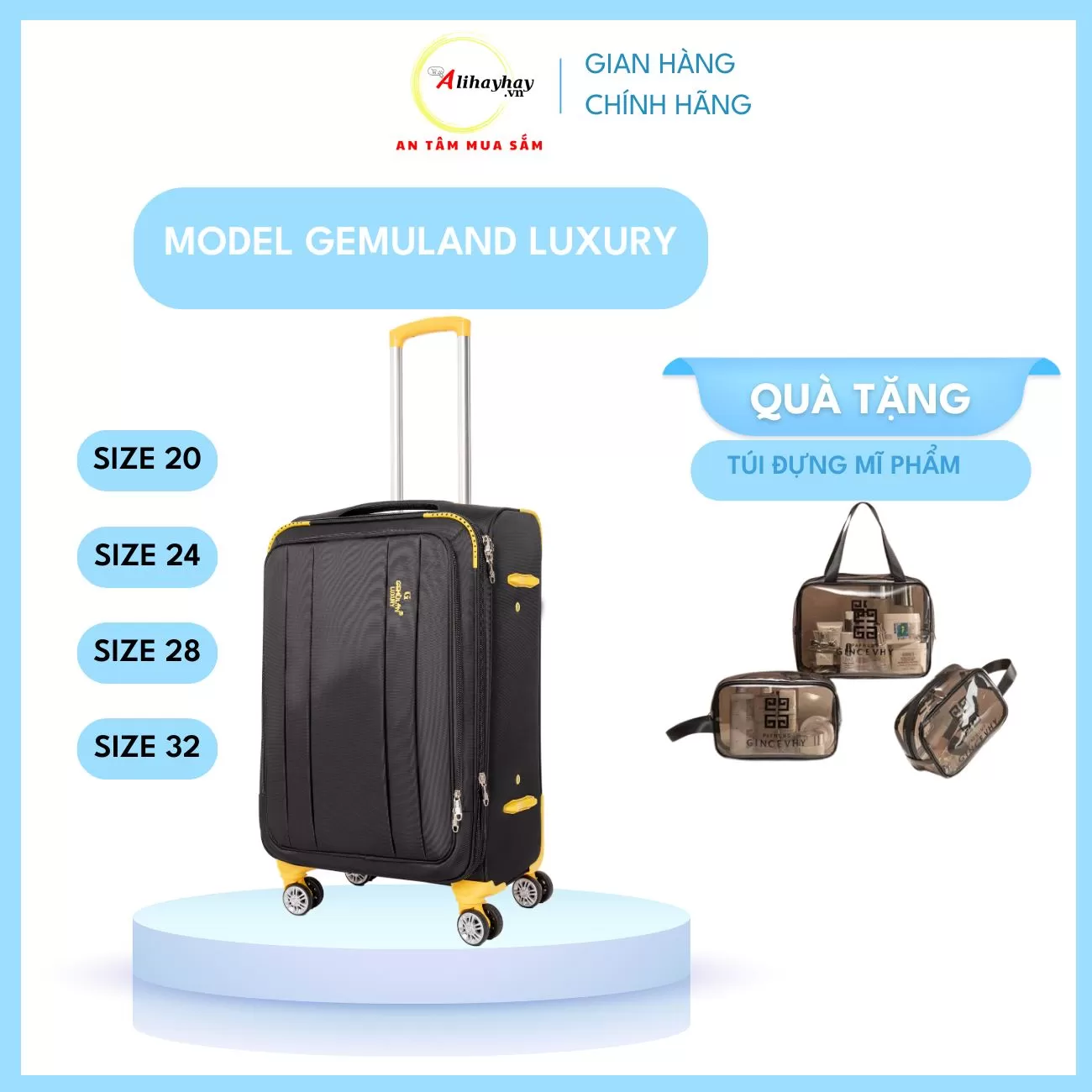 Vali vải  GENMULAN Luxury mầu đen ( FREE SHIP toàn quốc)