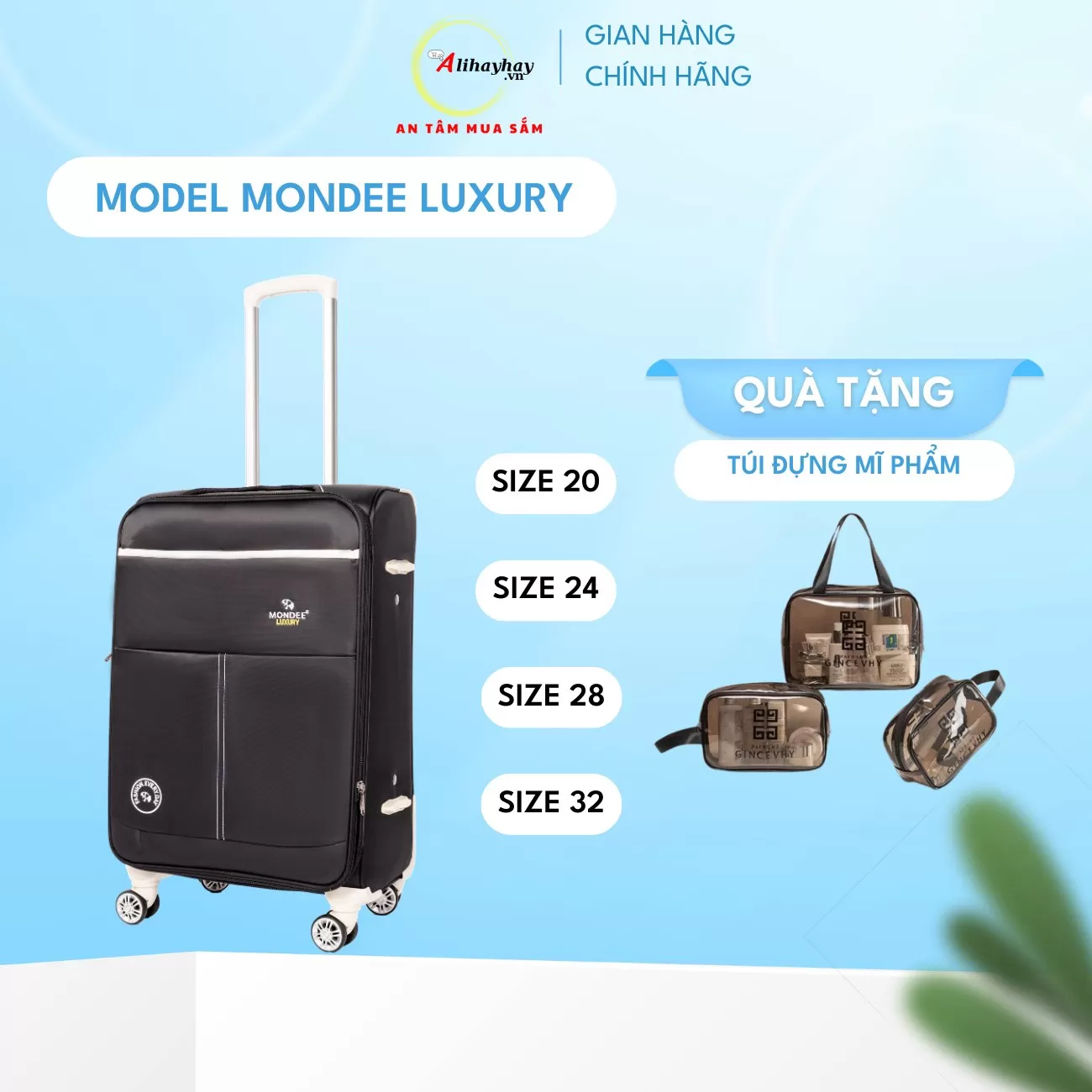 Vali vải  MONDEE Luxury màu đen  ( FREE SHIP toàn quốc)